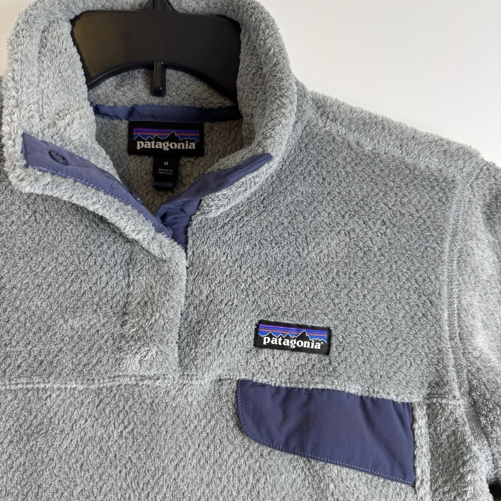 Patagonia Womens Re-Tool Snap-T Fleece Pullover Grey Navy Blue Medium 25442